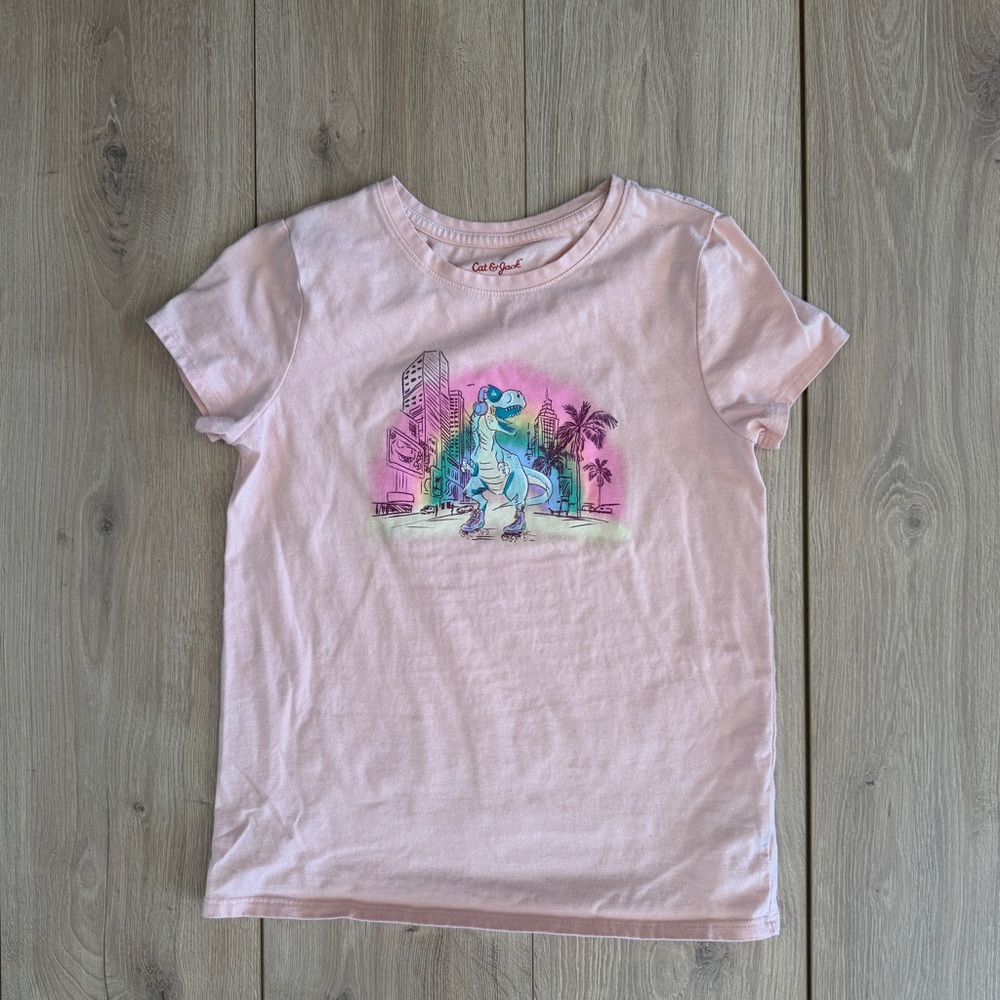 Kids Cat & Jack Pink Dinosaur Graphic Tee Size L